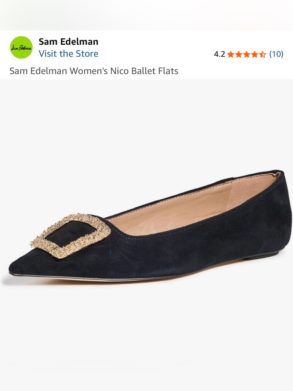 New in the box Sam Edelman Black Pointed Toe Flats with Gold Buckle 6